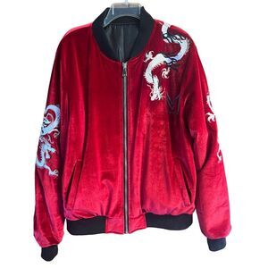 Soft Red Velvet Dragon Mens Jacket - Sz: XL